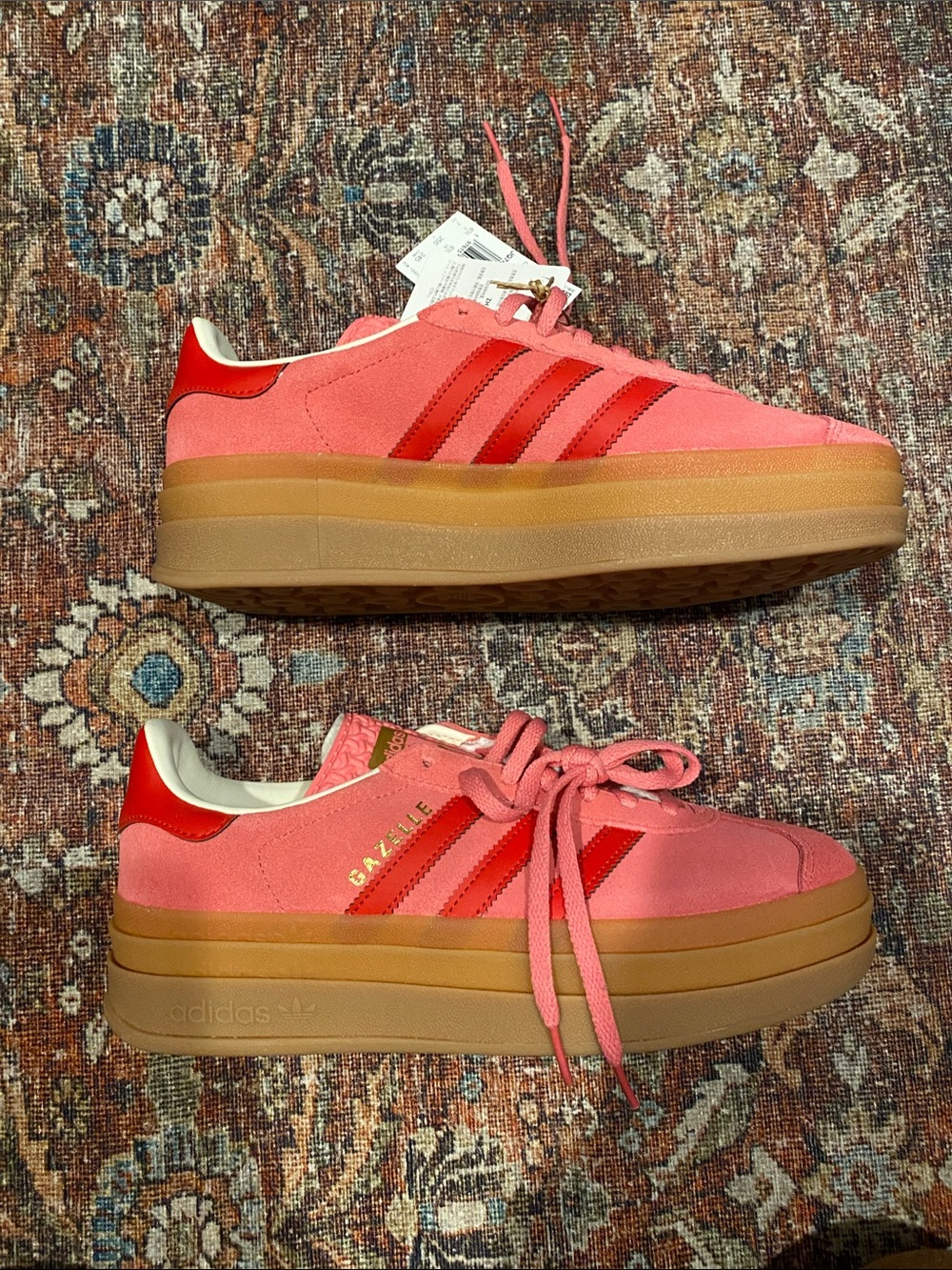 New Adidas Gazelle J Bold Pink & Red Suede Platform Sneakers Women’s 8.5/9 - Picture 4 of 9